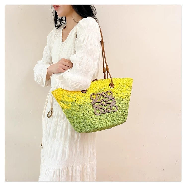 Luojia Straw Woven Bag Handmade Woven Vegetable Basket Large Capacity French Rattan Woven Seaside Vacation Cyber Popular Single Shoulder Beach Bag - Image 4