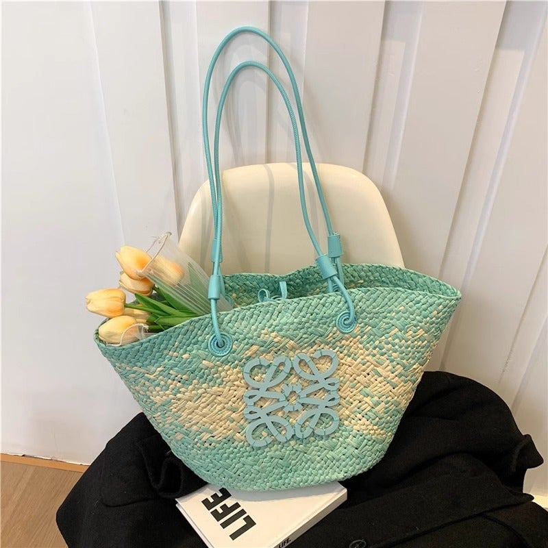 Luojia Straw Woven Bag Handmade Woven Vegetable Basket Large Capacity French Rattan Woven Seaside Vacation Cyber Popular Single Shoulder Beach Bag - Image 5