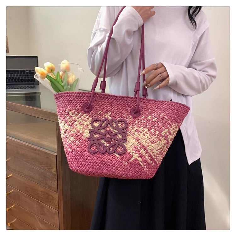 Luojia Straw Woven Bag Handmade Woven Vegetable Basket Large Capacity French Rattan Woven Seaside Vacation Cyber Popular Single Shoulder Beach Bag - Image 2