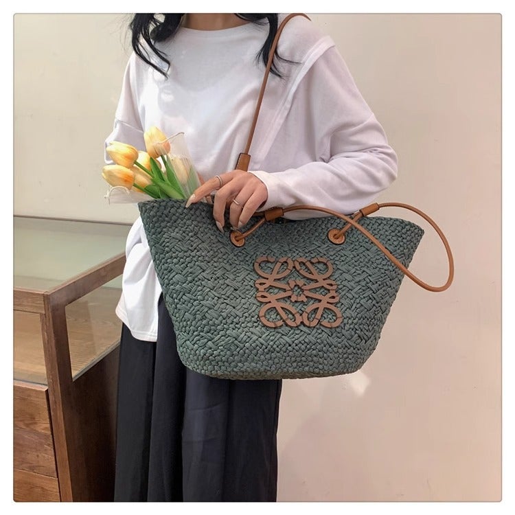 Luojia Straw Woven Bag Handmade Woven Vegetable Basket Large Capacity French Rattan Woven Seaside Vacation Cyber Popular Single Shoulder Beach Bag - Image 3