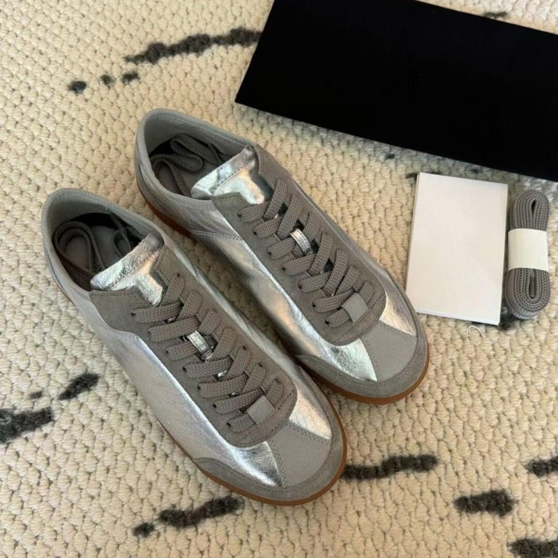 Vintage Round-Toe Silver Derby Shoes French Thick-Sole Lace-Up Casual Sneakers - Image 4