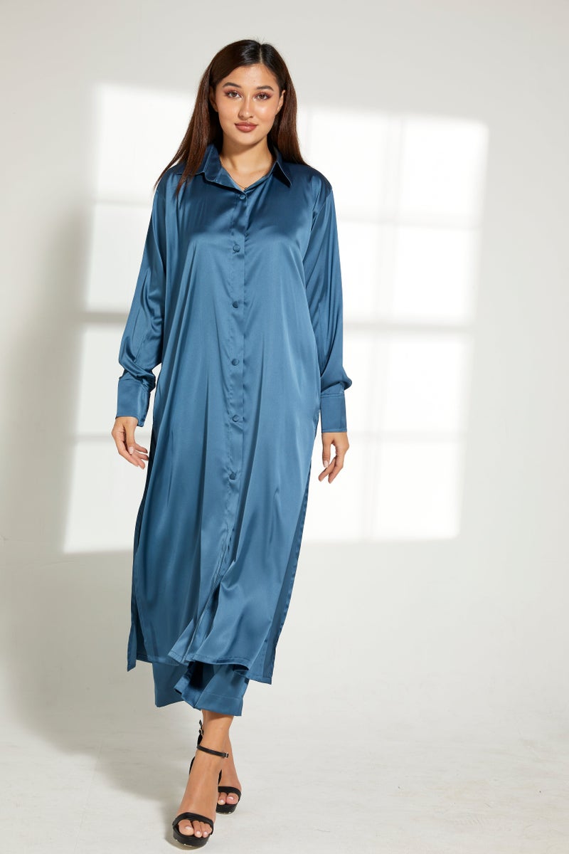 Moistreet Button Down Long Top & Pants Set - Image 1
