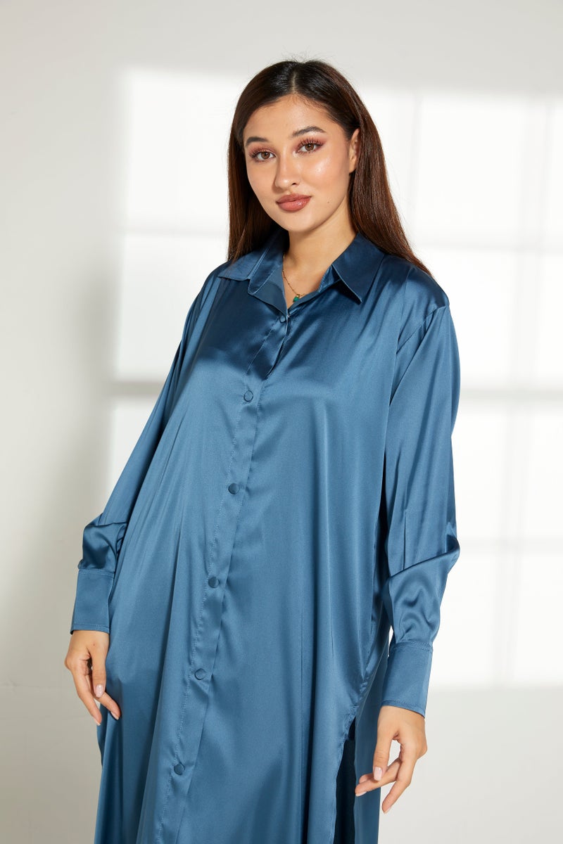 Moistreet Button Down Long Top & Pants Set - Image 4