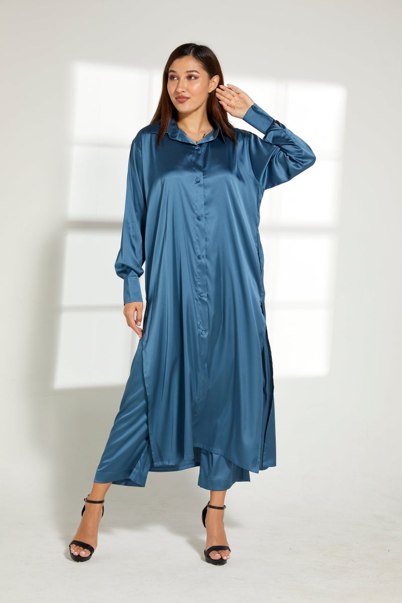 Moistreet Button Down Long Top & Pants Set - Image 5