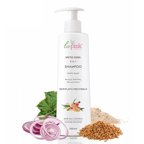La Pink Methi Dana 8-in-1 Anti Hair Fall Shampoo | Strengthens Roots, Boosts Volume & Reduces Hair Fall | 100% Microplastic-Free | For Men & Women, All Hair Types | 250ml - Image 1