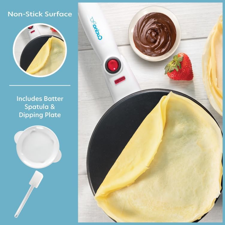 CucinaPro Cordless Crepe Maker- FREE Recipe Guide, NonStick Dipping Plate plus Electric Base & Batter Spatula, Portable Compact Baker, Homemade Morning Breakfast or Dessert Treat, Kitchen Essential - Image 3