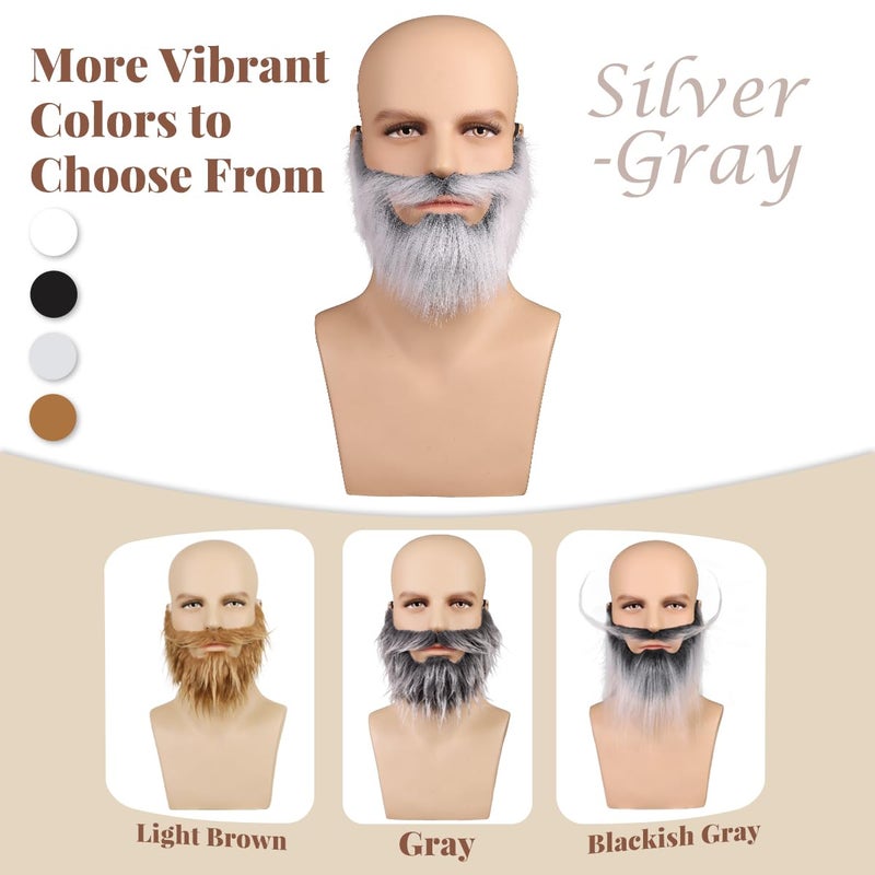 Honcloud Realistic Fake Beard Easy to Wear Great for Outfits and Perfect for Halloween (Silver Gray) - Image 5