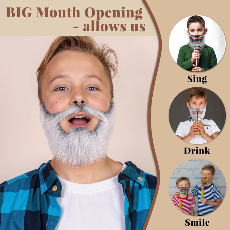 Honcloud Realistic Fake Beard Easy to Wear Great for Outfits and Perfect for Halloween (Silver Gray) - Image 2