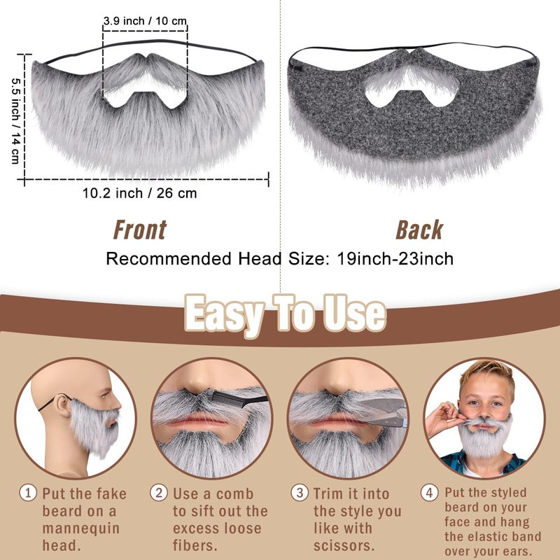 Honcloud Realistic Fake Beard Easy to Wear Great for Outfits and Perfect for Halloween (Silver Gray) - Image 3