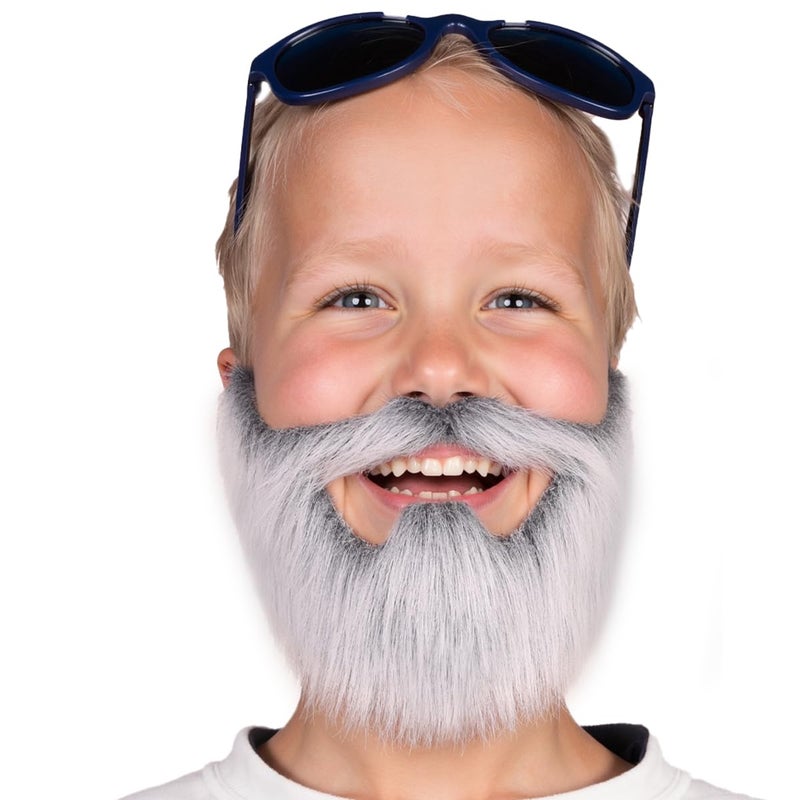 Honcloud Realistic Fake Beard Easy to Wear Great for Outfits and Perfect for Halloween (Silver Gray) - Image 1