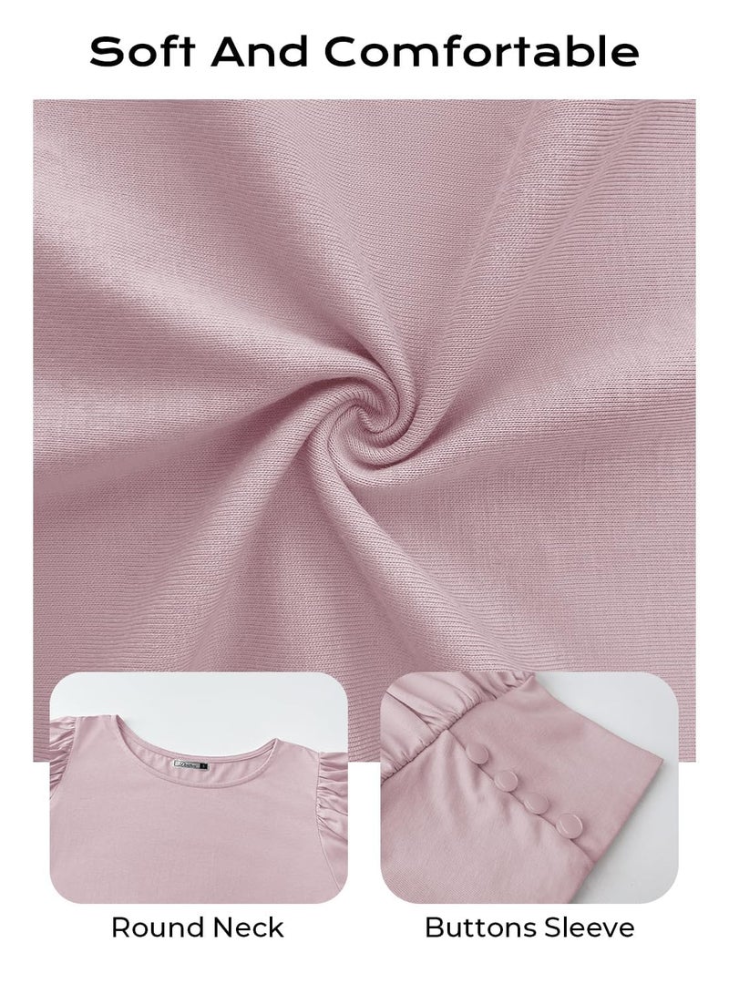 DOROSE Women Blouses Womens Tops Short Sleeve Shirts Puff Sleeve Dressy Casual Pink XXL - Image 4