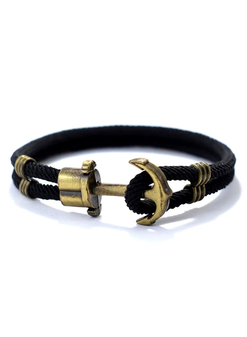 Nautical Design Black Color Rope with Anchor Bracelet for Men 