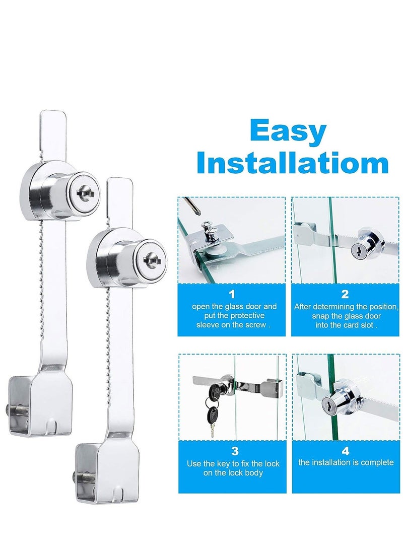 Y&D - Glass Showcase Cabinet Locks 4 Set Sliding Door Ratchet Durable Drawer Frame for Display Cupboard Mail Box (with 8 Keys) - Image 1