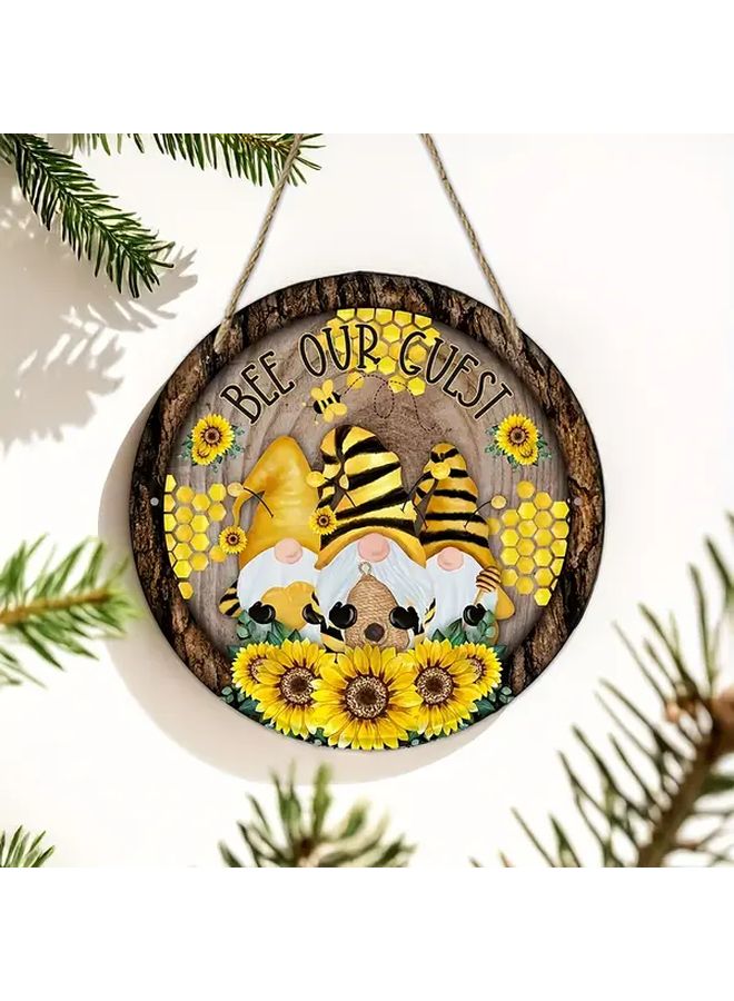Yellow Wooden Round Plaque Faceless Elderly Figure Holding Honey Harvest Festival Decor - Image 2