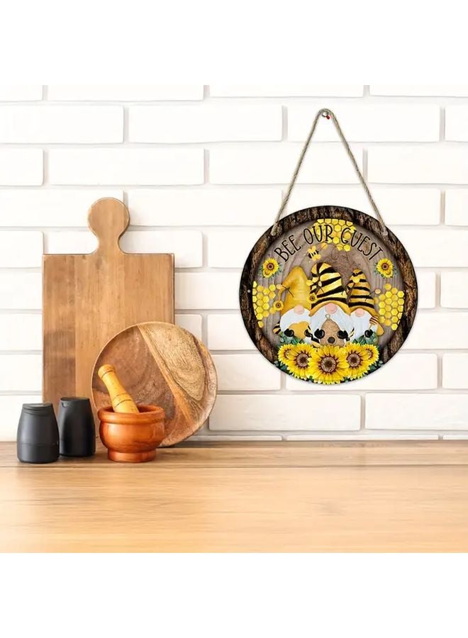 Yellow Wooden Round Plaque Faceless Elderly Figure Holding Honey Harvest Festival Decor - Image 5