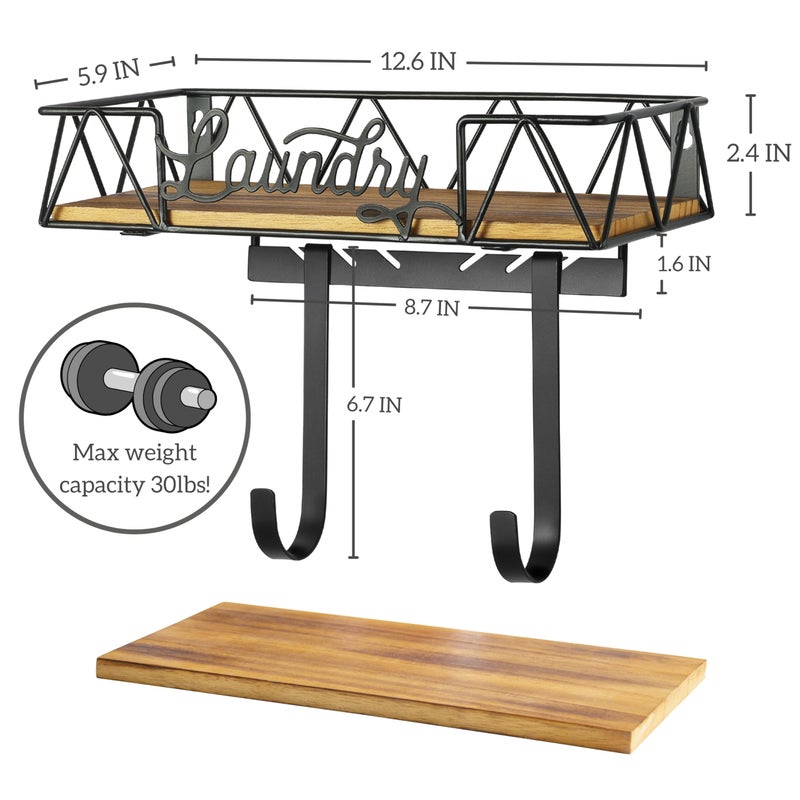 Perfnique Ironing Board Holder  Iron Board Wall Mount  Ironing Board Hanger  Laundry Room Organization With Removable Hooks(T&V Shaped)  Wooden Base Basket  Farmhouse Laundry Room Decor (Laundry) - Image 2