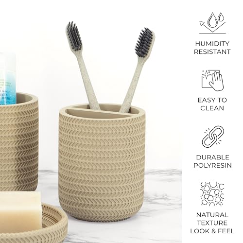 ZCCZ Beige Bathroom Accessories Set 4 Pcs - Toothbrush Holder, Soap Dispenser, Vanity Tray, Tumbler - Countertop Organizer for Bathroom Decor - Stylish and Functional Accessory Set for Home - Image 4