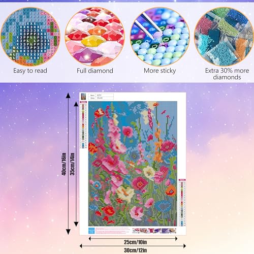 Hutarosl Wild Flowers Diamond Art Kits for Adults - Flowers Diamond Painting for Adults, Flower Gem Painting for Adult and Crafts Home Decor 12x16inch - Image 5