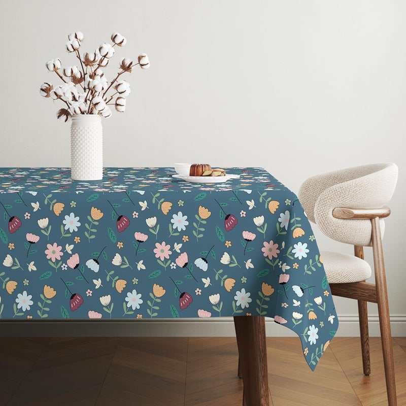 LOOMLYFE Cotton Rectangular Dining Table Cover for 6 Seater, Printed Table Cloth for Dining/Center Table, for Home Décor (Size - 90" x 60", BlueMultiFlower) - Image 1