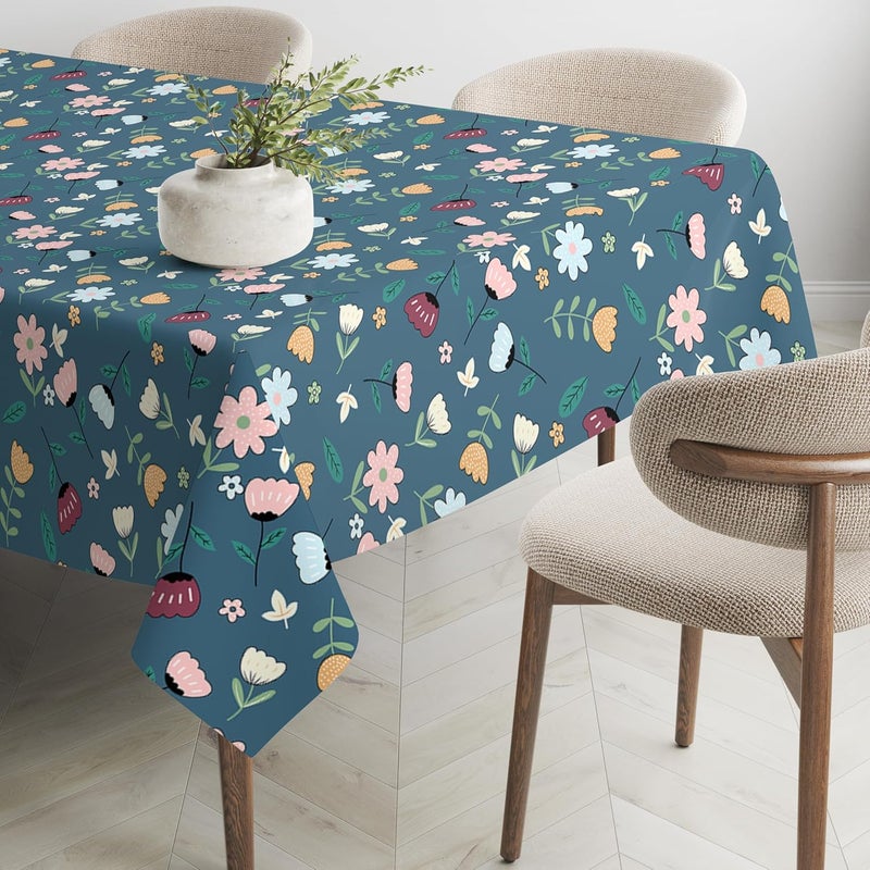 LOOMLYFE Cotton Rectangular Dining Table Cover for 6 Seater, Printed Table Cloth for Dining/Center Table, for Home Décor (Size - 90" x 60", BlueMultiFlower) - Image 2