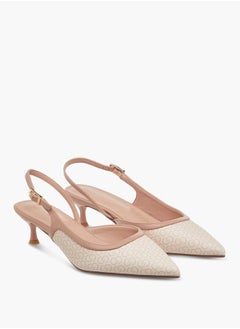 Celeste Women's Monogram Print Shoes with Buckle Closure and Kitten Heels  - Image 1