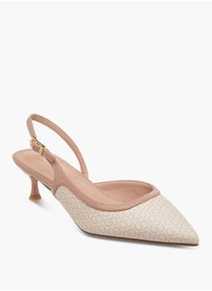 Celeste Women's Monogram Print Shoes with Buckle Closure and Kitten Heels  - Image 2