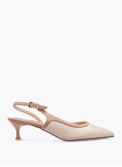 Celeste Women's Monogram Print Shoes with Buckle Closure and Kitten Heels  - Image 3