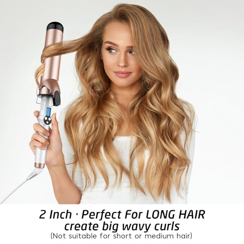 Hoson 2 Inch Curling Iron Large Barrel, Long Barrel Curling Wand Dual Voltage, Ceramic Tourmaline Coating with LCD Display, Glove Include - Image 2