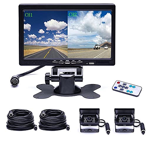 Camecho Vehicle Backup Camera 4 Split Monitor Front View Rear View Camera Auto 18 IR Night Vision Waterproof Aviation 4 Pins Connector LCD Monitor for Trucks RV Trailer Bus - Image 1