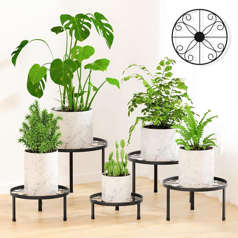 RANRTI 5-Pack Decent Metal Plant Stand Indoor, Assembly Free Plant Stands for Multiple Plants Outdoor, Anti-Rust Flower Display Stand, Corner Plant Shelf for Home Patio Gardening Decor (Black) - Image 1