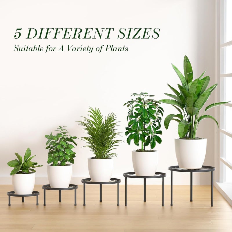 RANRTI 5-Pack Decent Metal Plant Stand Indoor, Assembly Free Plant Stands for Multiple Plants Outdoor, Anti-Rust Flower Display Stand, Corner Plant Shelf for Home Patio Gardening Decor (Black) - Image 2