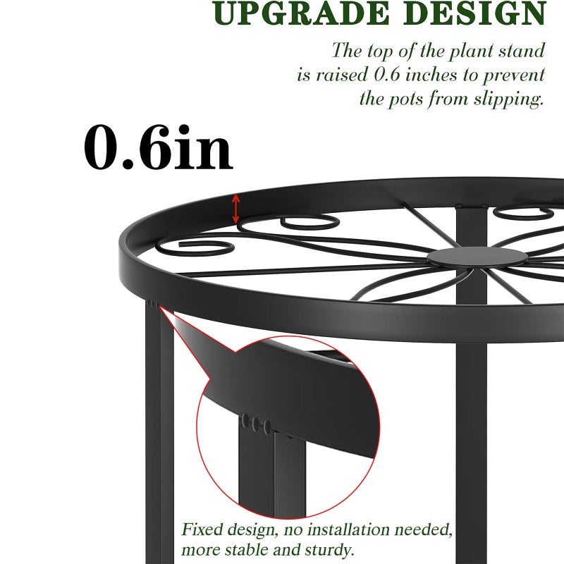 RANRTI 5-Pack Decent Metal Plant Stand Indoor, Assembly Free Plant Stands for Multiple Plants Outdoor, Anti-Rust Flower Display Stand, Corner Plant Shelf for Home Patio Gardening Decor (Black) - Image 3