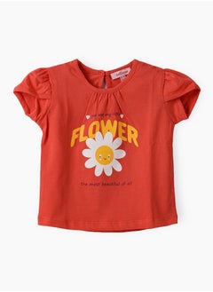 Girls Red Flower Graphic Cap Sleeve Tee