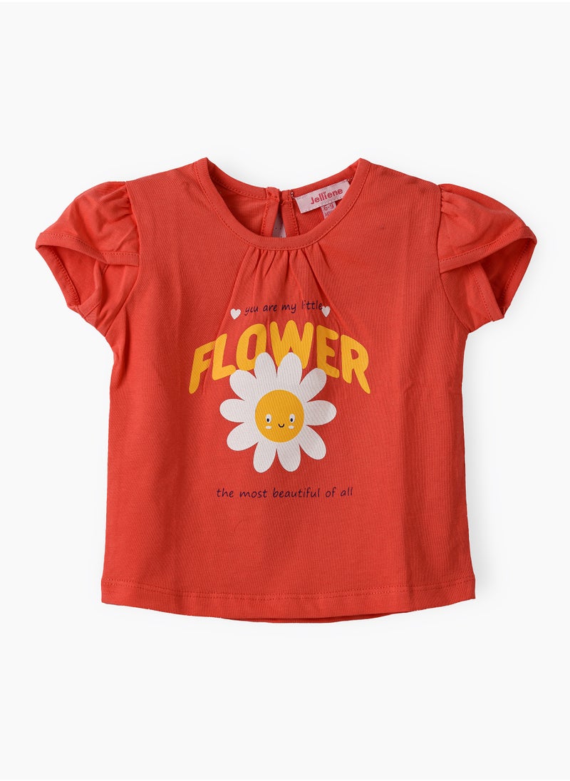 Jelliene Girls Red Flower Graphic Cap Sleeve Tee  - Image 1