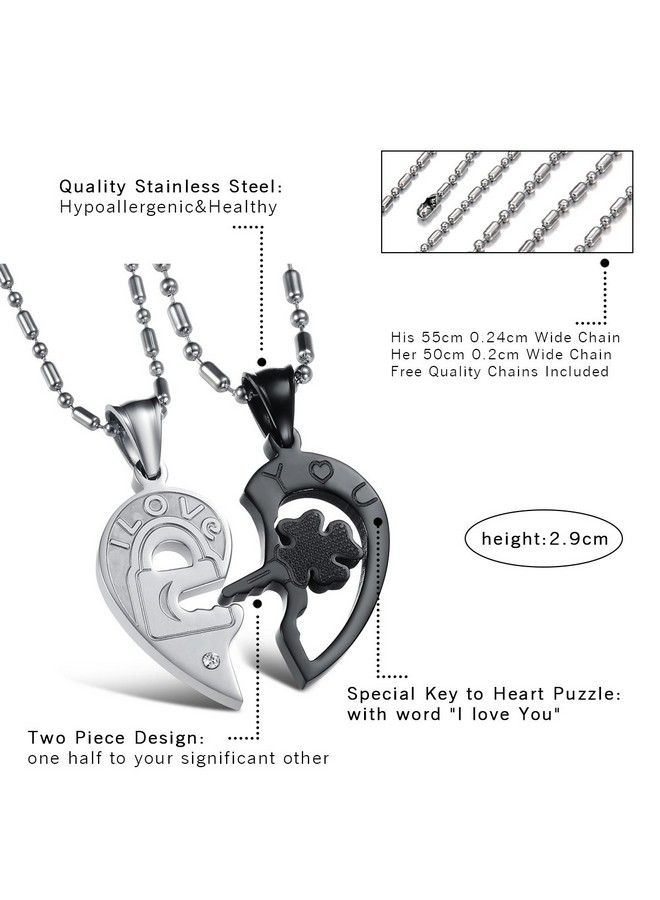 Oidea Stainless Steel His Hers I Love You Key To Heart Puzzle Pendant Necklace With Gift Bag - Image 3