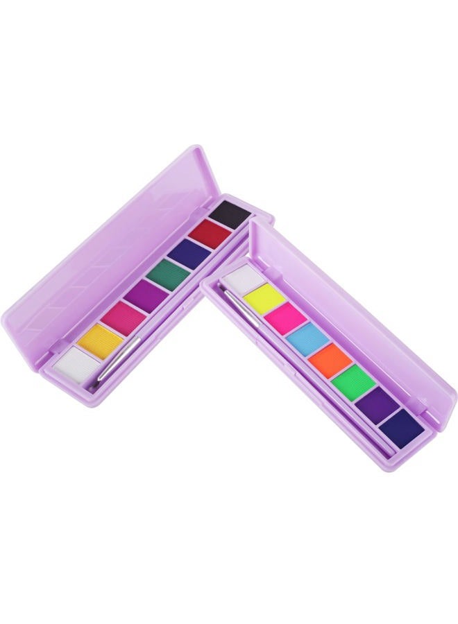 MEICOLY 2 Packs Water Activated Eye Liner Palette,Neon Face Paint Colored Retro Hydra Liner,Water Activated Eyeliner,Matte Graphic Eyeliner,UV Blacklight Glow Black White Face Body Paint,16 Colors - Image 1