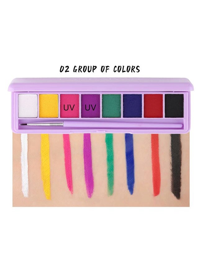 MEICOLY 2 Packs Water Activated Eye Liner Palette,Neon Face Paint Colored Retro Hydra Liner,Water Activated Eyeliner,Matte Graphic Eyeliner,UV Blacklight Glow Black White Face Body Paint,16 Colors - Image 5