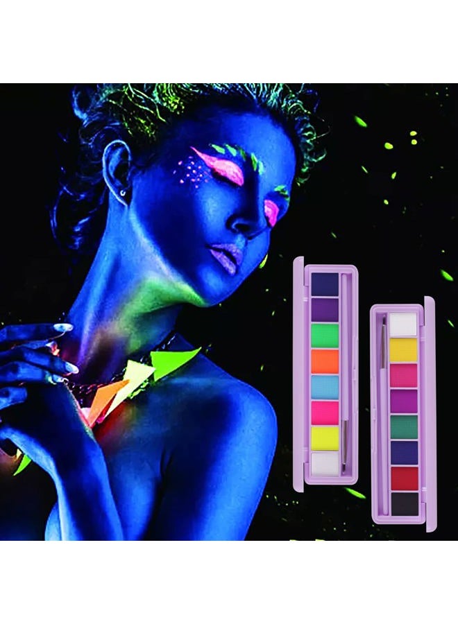 MEICOLY 2 Packs Water Activated Eye Liner Palette,Neon Face Paint Colored Retro Hydra Liner,Water Activated Eyeliner,Matte Graphic Eyeliner,UV Blacklight Glow Black White Face Body Paint,16 Colors - Image 2
