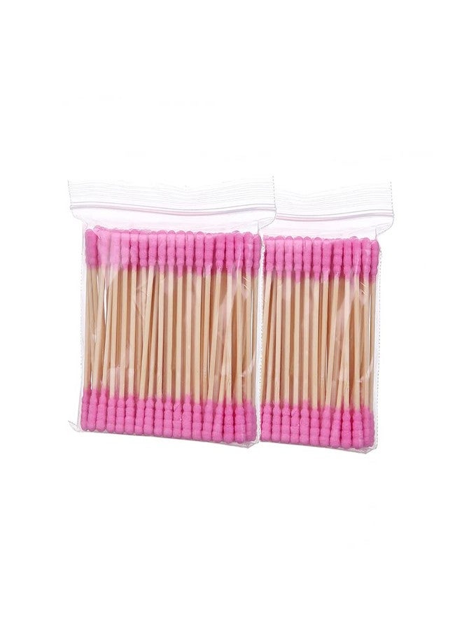 GSHLLO 200 Pcs Colorful Double Tipped Cotton Swabs Cotton Ear Sticks Spiral Head Cotton Buds with Wooden Sticks for Cleaning Pink - Image 1