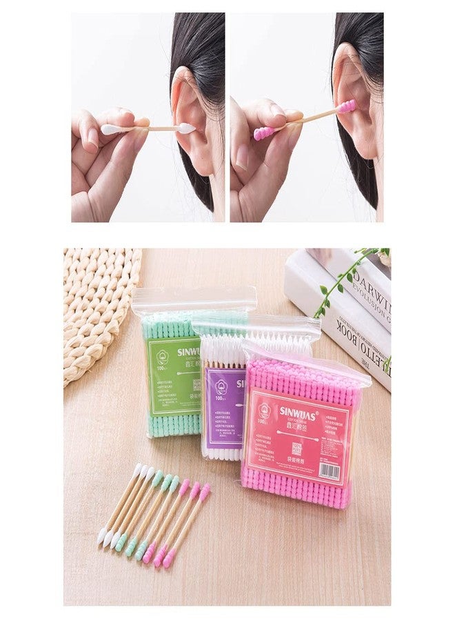 GSHLLO 200 Pcs Colorful Double Tipped Cotton Swabs Cotton Ear Sticks Spiral Head Cotton Buds with Wooden Sticks for Cleaning Pink - Image 3