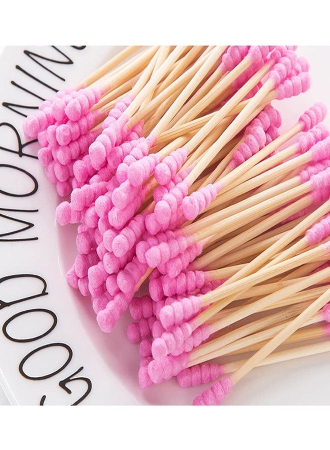 GSHLLO 200 Pcs Colorful Double Tipped Cotton Swabs Cotton Ear Sticks Spiral Head Cotton Buds with Wooden Sticks for Cleaning Pink - Image 4
