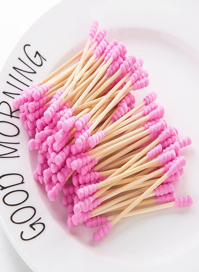 GSHLLO 200 Pcs Colorful Double Tipped Cotton Swabs Cotton Ear Sticks Spiral Head Cotton Buds with Wooden Sticks for Cleaning Pink - Image 2