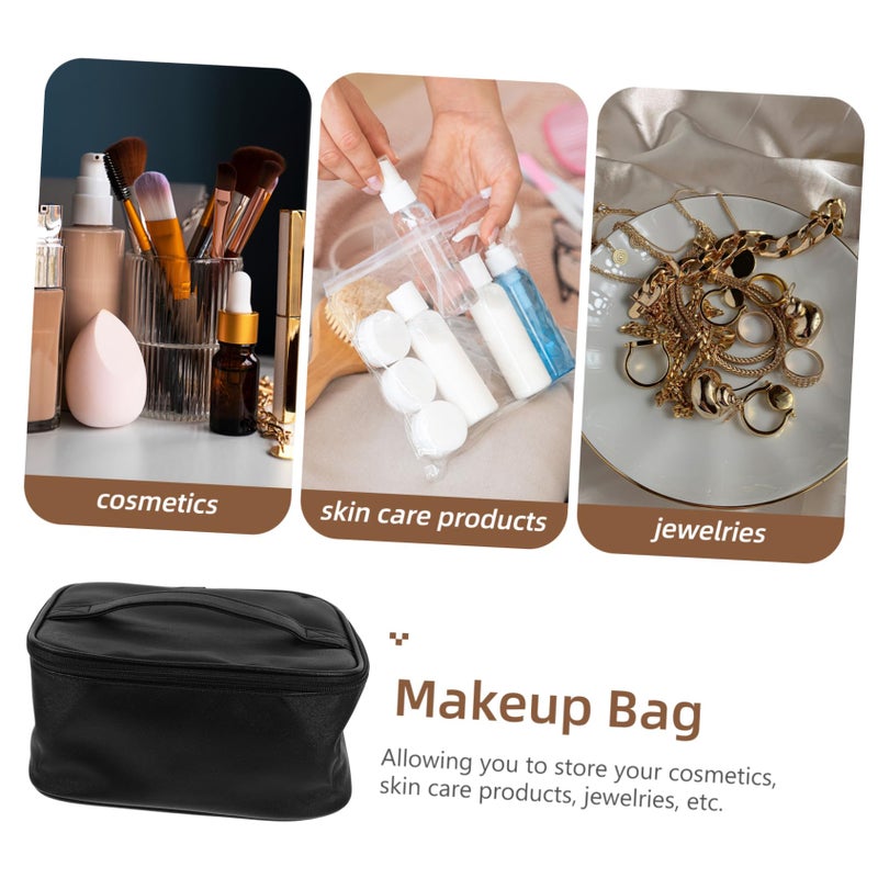 Artificial Leather Cosmetic Travel Bag Toiletry Organizer Black - Image 4