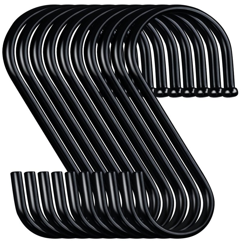 Black Heavy Duty Metal S Shaped Hooks 10 Pack 35 Inch Hanging Hooks for Clothes Kitchen Pot Rack Closet Jeans Bags Utility Cups Garden