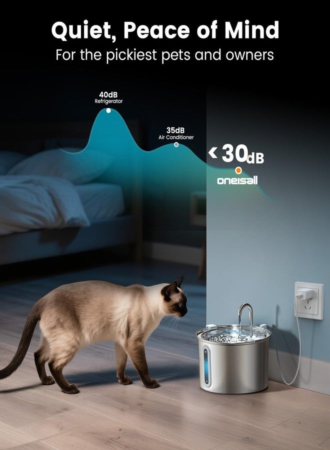 oneisall 2L Stainless Steel Cat Water Fountain with Snap, Anti-Spill Cats Water Fountains with Quiet Pump,Continuous Fresh Water Supply,Pet Water Fountain for Single Kitty & Small Pets - Image 5