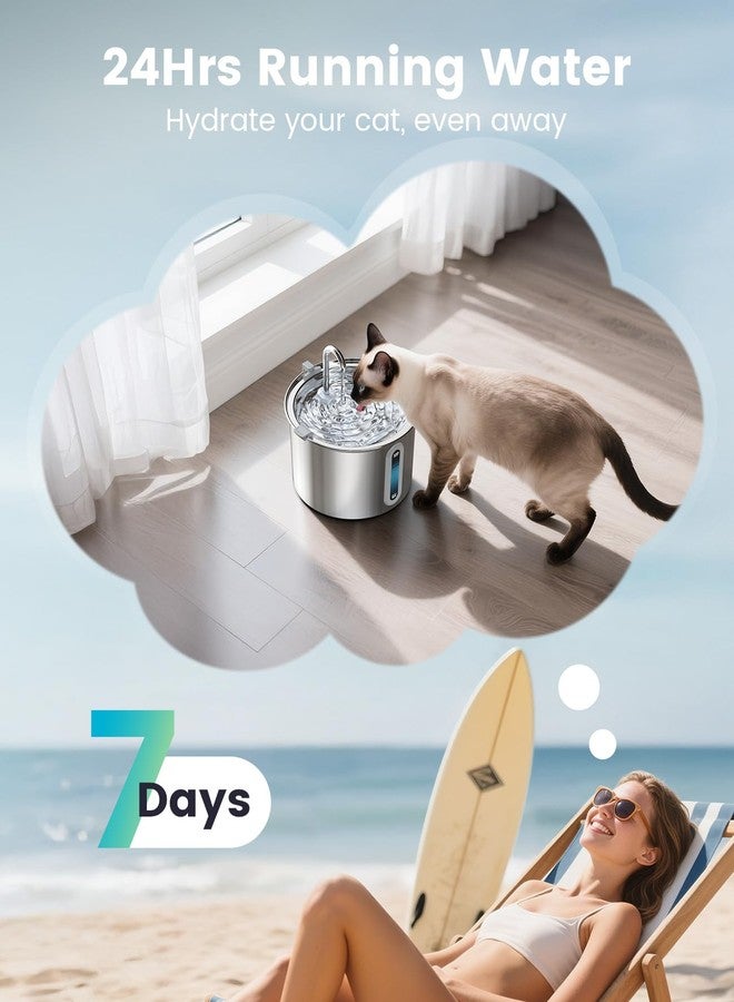 oneisall 2L Stainless Steel Cat Water Fountain with Snap, Anti-Spill Cats Water Fountains with Quiet Pump,Continuous Fresh Water Supply,Pet Water Fountain for Single Kitty & Small Pets - Image 3