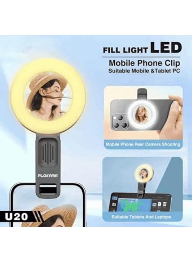 PLOKAMA Upgraded Mini Clip-on Ring Light with Portable LED Light for Phone, 4 Color Lighting Modes and Adjustable Selfie Light for Makeup, Vlogging and Photos Ring Light (U20) - Image 5
