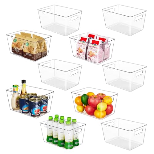 YIHONG Clear Pantry Storage Organizer Bins, 10 Pack Plastic Food Storage Bins with Handle for Kitchen,Refrigerator, Freezer,Cabinet Organization and Storage - Image 1