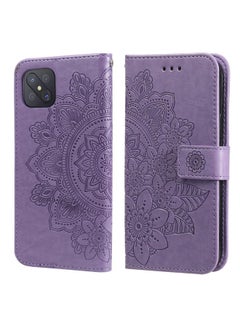 HuHa Case Cover For OPPO A92s / Reno4 Z / A72 5G / A73 5G / A53 5G 7-petal Flowers Embossing Pattern Horizontal Flip PU Leather Case with Holder & Card Slots & Wallet & Photo Frame Light Purple 