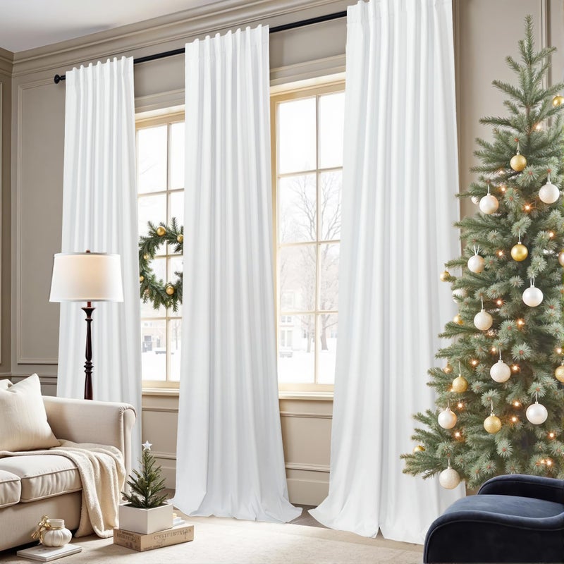 Pitalk Short Small Window Room Darkening Curtains 58 Inches Long for Bedroom Basement Linen Cotton Textured Sunblock Heat Blocking Soundproof White Blackout Curtain Back Tab Pleated Drape 58 Length 2 Panels  - Image 2